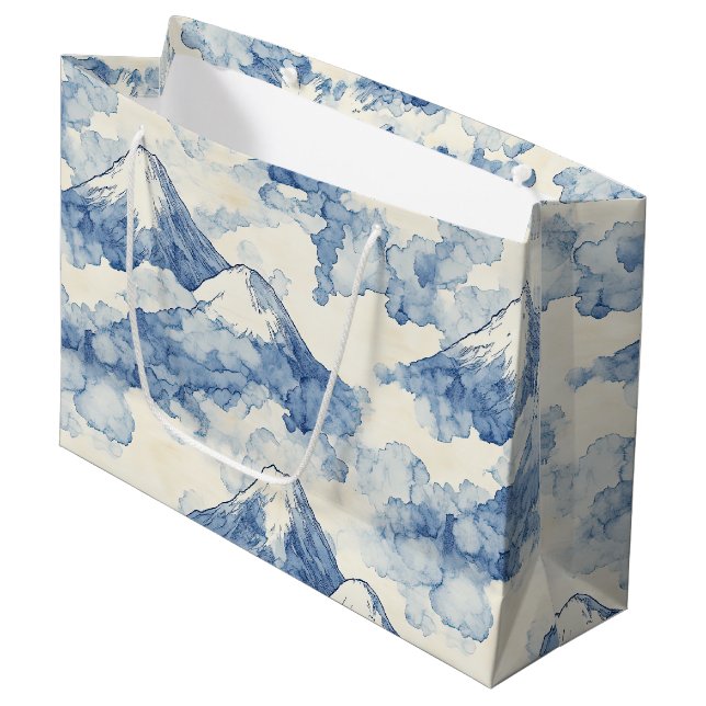 Balanced Blue White Mountains Snow Large Gift Bag (Front Angled)