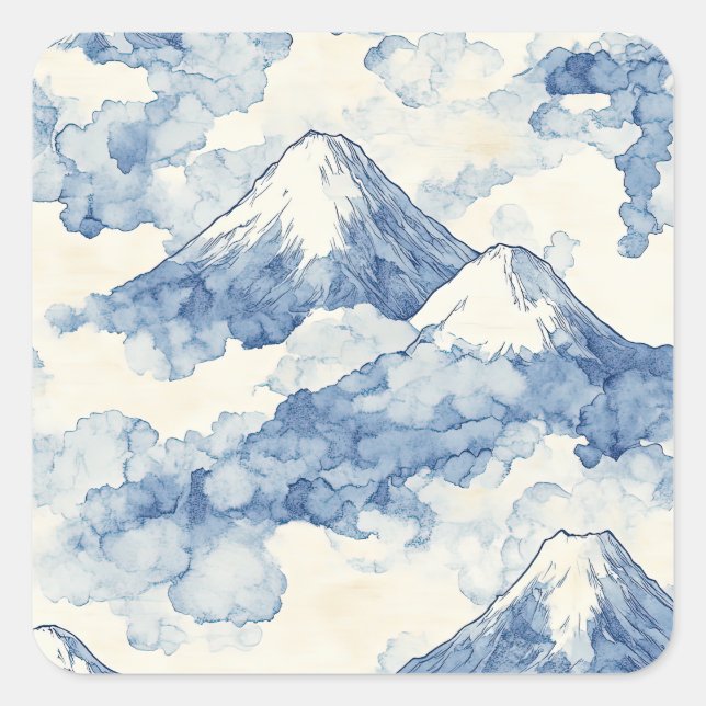 Balanced Blue White Mountains Snow Square Sticker (Front)