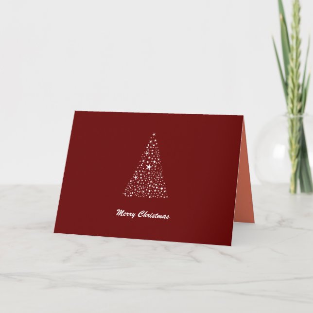 Balanced Bordeaux Christmas Tree Stars Composition Holiday Card (Front)