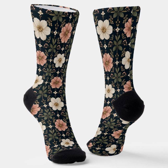 Balanced Contemporary Floral Grid Socks (Angled)