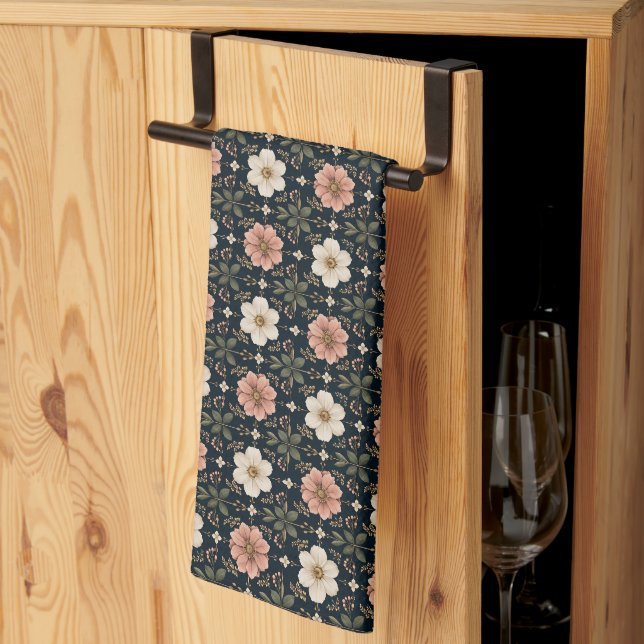 Balanced Contemporary Floral Grid Tea Towel (Thirds Fold)