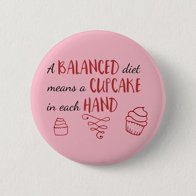 Balanced Diet Cupcake in Each Hand 6 Cm Round Badge (Front)