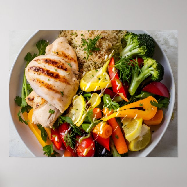 Balanced Plate with Lean Proteins, Whole Grains Poster (Front)