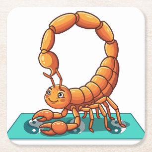 Balanced Scorpion Yoga Pose Cartoon Illustration Square Paper Coaster