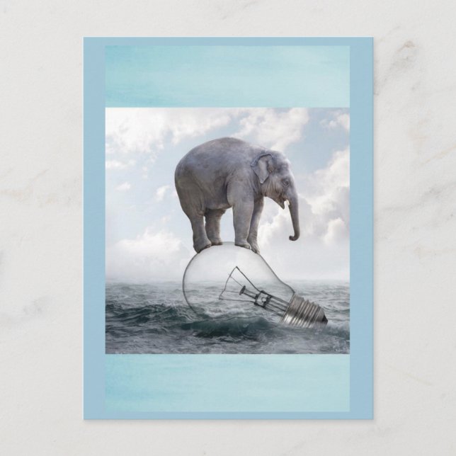 Balancing Elephant on Lightbulb Postcard (Front)