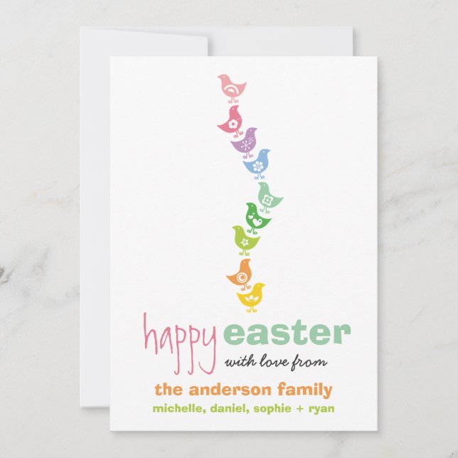 Balancing Pastels Rainbow Chicks Whimsical Easter Holiday Card (Front)