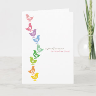 Balancing Rainbow Chicks Baby Announcement Card
