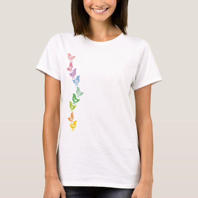 Balancing Retro Rainbow Chicks Fun Custom T-shirt (Front)