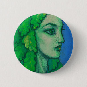 Balanis, dryad, green leaves, forest goddess, art 6 cm round badge