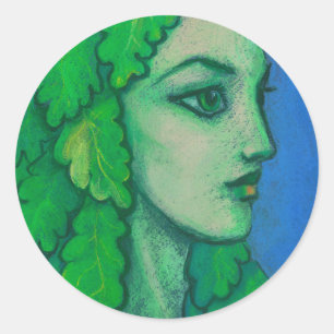 Balanis, dryad, green leaves, forest goddess, art classic round sticker