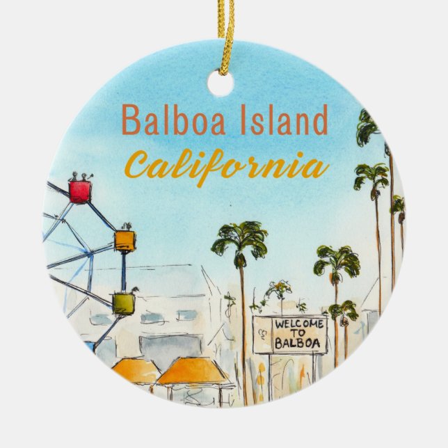 Balboa Island Ceramic Ornament – Newport Beach, Ca (Front)
