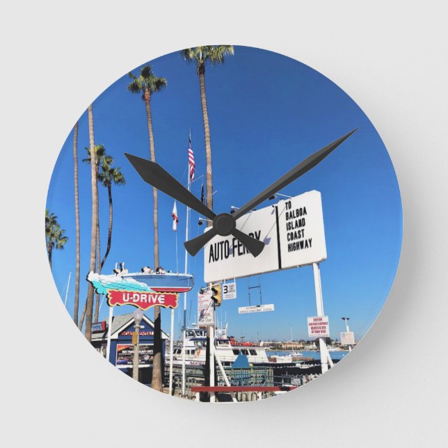 Balboa Island Ferry, Newport Beach, California Round Clock (Front)