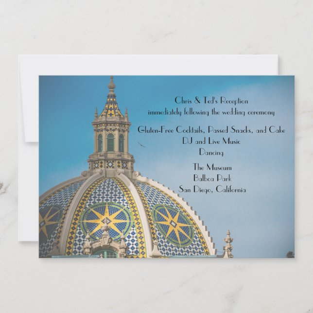 Balboa Park San Diego Mosaic Dome Reception Menu Invitation (Front)