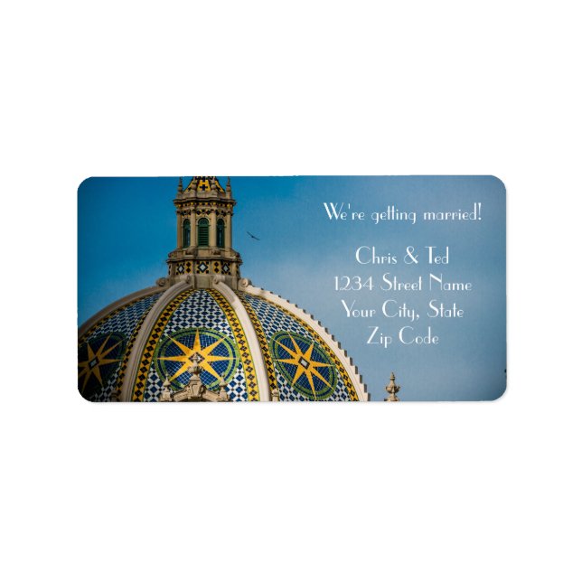 Balboa Park San Diego Mosaic Dome Wedding Label (Front)