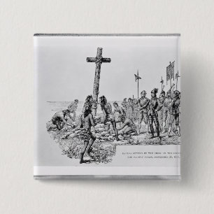 Balboa Setting up the Cross on the Shore 15 Cm Square Badge