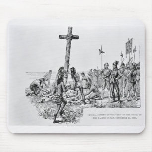 Balboa Setting up the Cross on the Shore Mouse Pad