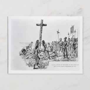 Balboa Setting up the Cross on the Shore Postcard