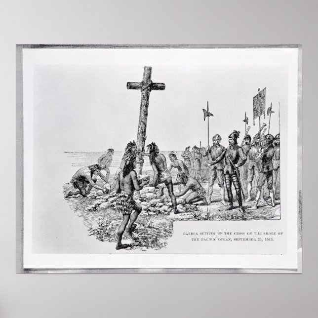 Balboa Setting up the Cross on the Shore Poster (Front)