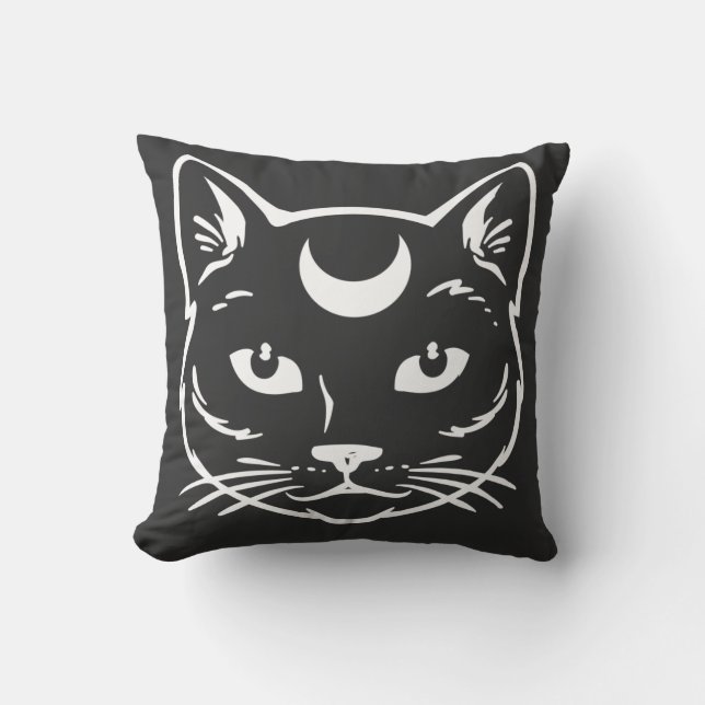 Balck Cat with Moon  Cushion (Front)
