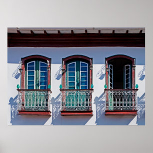 Balconies on facade in Diamantina, Minas Gerais, B Poster