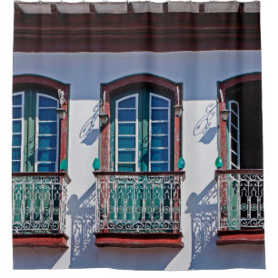 Balconies on facade in Diamantina, Minas Gerais, B Shower Curtain