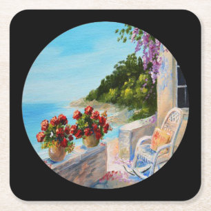 Balcony Near the Sea Fine Art Square Paper Coaster