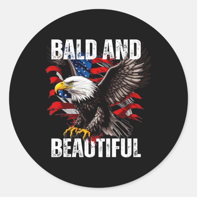 Bald And Beautiful July 4th Independence Day Ameri Classic Round Sticker (Front)