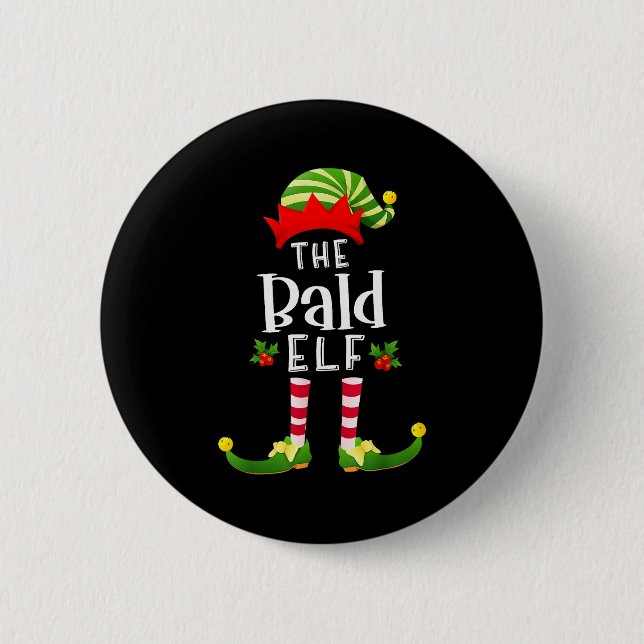 Bald Christmas Elf Matching Pajama X-mas Party  6 Cm Round Badge (Front)