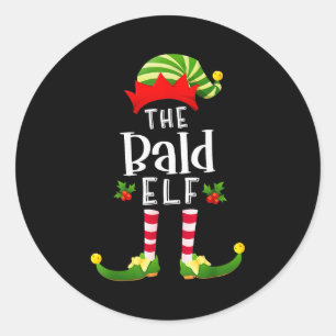 Bald Christmas Elf Matching Pajama X-mas Party  Classic Round Sticker