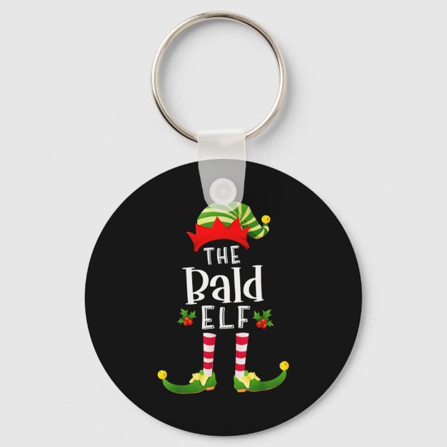 Bald Christmas Elf Matching Pajama X-mas Party  Key Ring (Front)