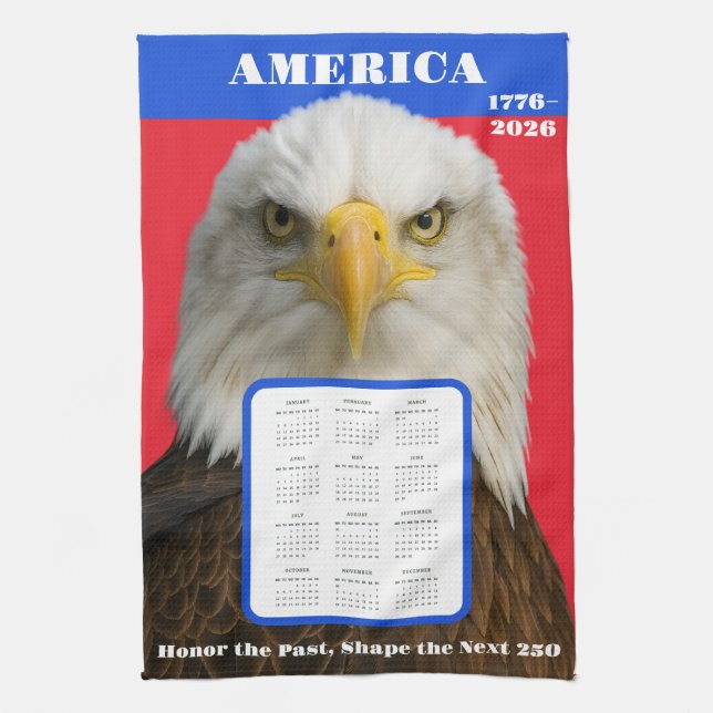 Bald Eagle 2026 Calendar—Patriotic Home Art Tea Towel (Vertical)
