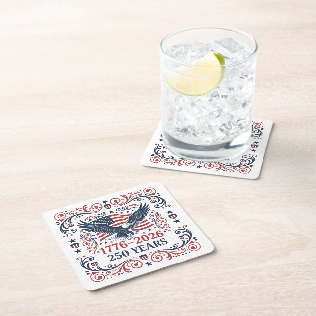 Bald Eagle 250 years of Freedom Square Paper Coaster (Insitu)