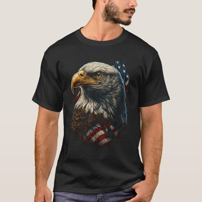 Bald Eagle 4th of July  American Flag Distressed R T-Shirt (Front)