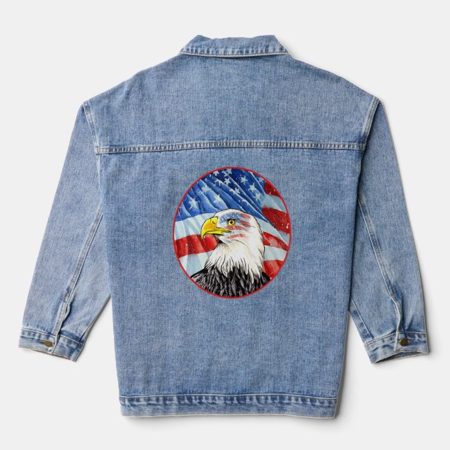 Bald Eagle 4th Of July American Flag Patriotic Fre Denim Jacket (Back)