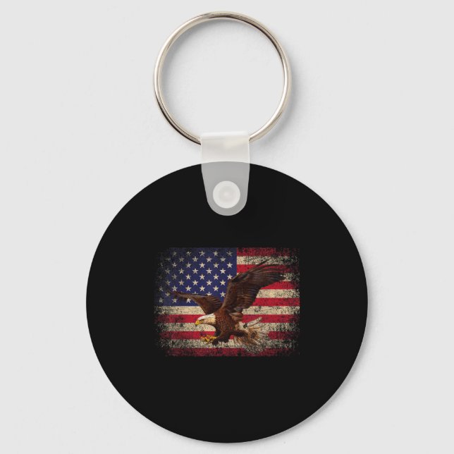 Bald Eagle 4th Of July Christmas Gift American Fla Key Ring (Front)