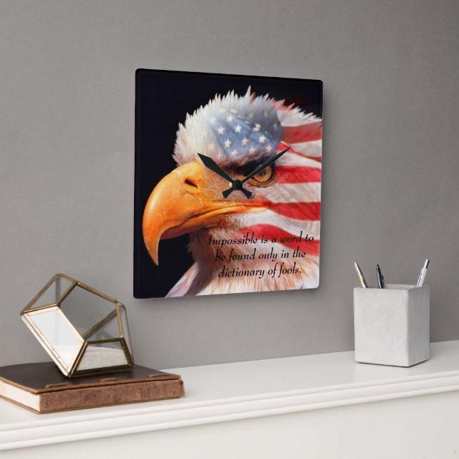 Bald Eagle 4th Of July poster 13 Square Wall Clock (Office)
