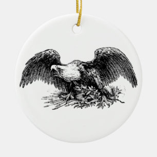Bald Eagle Above Arrows and an Olive Branch Ceramic Tree Decoration