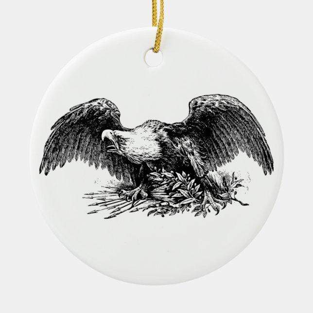 Bald Eagle Above Arrows and an Olive Branch Ceramic Tree Decoration (Front)