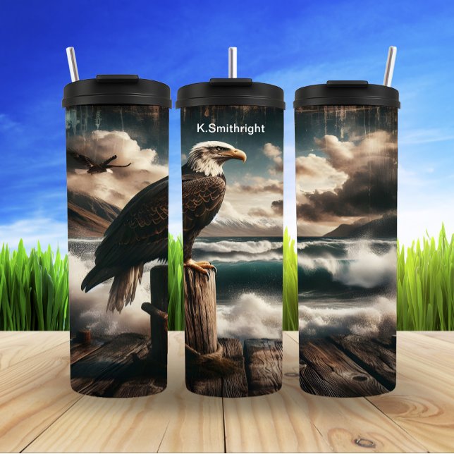Bald Eagle Above Stormy Coast Thermal Tumbler (Creator Uploaded)