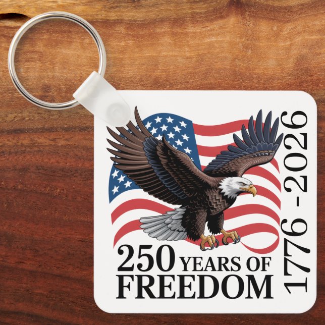 Bald Eagle American Flag 250 Years of Freedom Key Ring (Front)