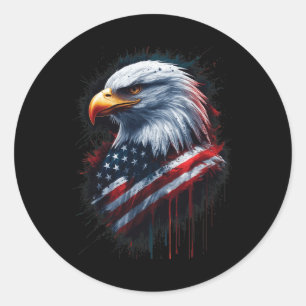 Bald Eagle American Flag 4th Of July Patriotic Ink Classic Round Sticker