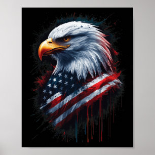 Bald Eagle American Flag 4th Of July Patriotic Ink Poster