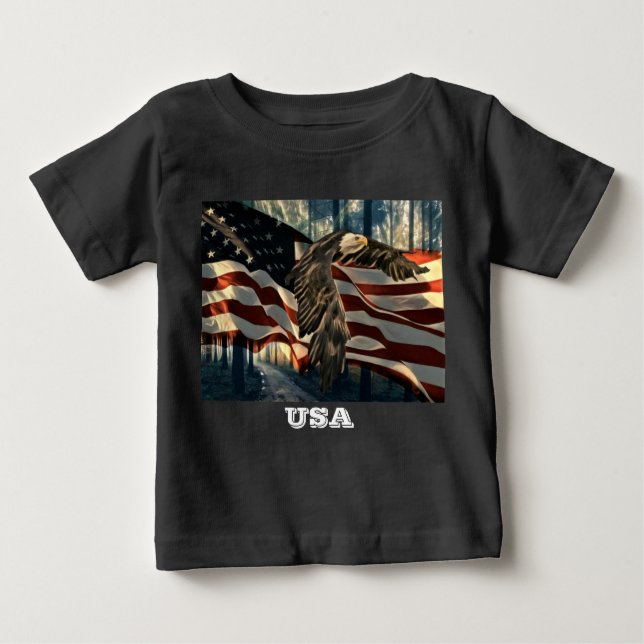 Bald Eagle American Flag Country Road Baby T-Shirt (Front)
