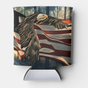 Bald Eagle American Flag Country Road Can Cooler