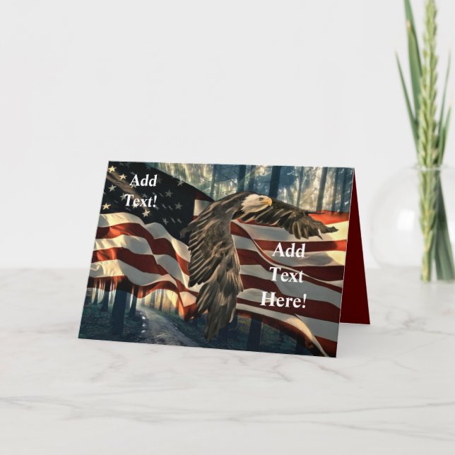 Bald Eagle American Flag Country Road Holiday Card (Front)