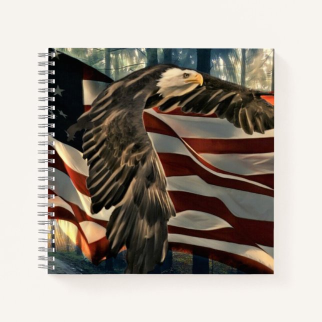 Bald Eagle American Flag Country Road Notebook (Front)