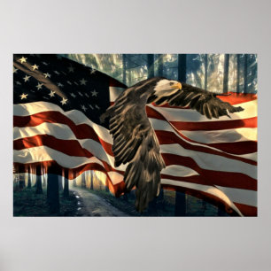 Bald Eagle American Flag Country Road Poster