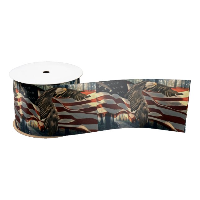 Bald Eagle American Flag Country Road Satin Ribbon (Spool)