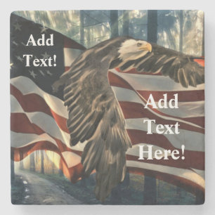 Bald Eagle American Flag Country Road Stone Coaste Stone Coaster