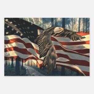 Bald Eagle American Flag Country Road Wrapping Paper Sheet
